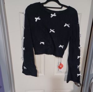 Cider Black Crop Top with White Bows